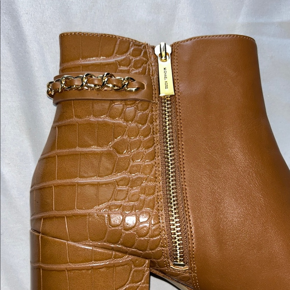 Michael Kors Alane Chestnut Brown Croc Embossed Leather Ankle Boots - Picture 5 of 15